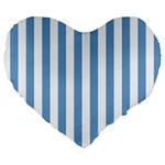 Vertical Stripes - White and Iceberg Blue Large 19  Premium Flano Heart Shape Cushion