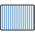 Vertical Stripes - White and Iceberg Blue Fleece Blanket (Large) (One Side)