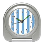 Vertical Stripes - White and Iceberg Blue Desk Alarm Clock