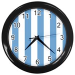Vertical Stripes - White and Iceberg Blue Wall Clock (Black)