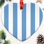 Vertical Stripes - White and Iceberg Blue Ornament (Heart)