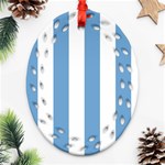 Vertical Stripes - White and Iceberg Blue Oval Filigree Ornament (Two Sides)