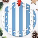 Vertical Stripes - White and Iceberg Blue Ornament (Round Filigree)