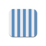 Vertical Stripes - White and Iceberg Blue Rubber Square Coaster (4 pack)