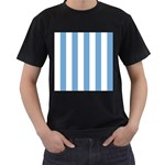 Vertical Stripes - White and Iceberg Blue Men s T-Shirt (Black)