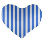 Vertical Stripes - White and Cornflower Blue Large 19  Premium Heart Shape Cushion