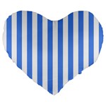 Vertical Stripes - White and Cornflower Blue Large 19  Premium Flano Heart Shape Cushion
