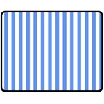 Vertical Stripes - White and Cornflower Blue Fleece Blanket (Medium) (One Side)