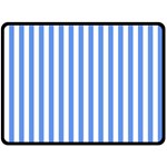Vertical Stripes - White and Cornflower Blue Double Sided Fleece Blanket (Large) (Two Sides)