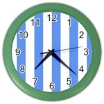 Vertical Stripes - White and Cornflower Blue Color Wall Clock
