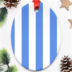 Vertical Stripes - White and Cornflower Blue Oval Ornament (Two Sides)
