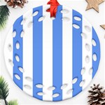 Vertical Stripes - White and Cornflower Blue Ornament (Round Filigree)