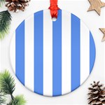 Vertical Stripes - White and Cornflower Blue Round Ornament (Two Sides)