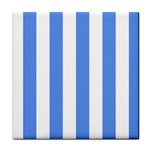 Vertical Stripes - White and Cornflower Blue Tile Coaster