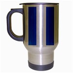 Vertical Stripes - White and Cornflower Blue Travel Mug (Silver Gray)