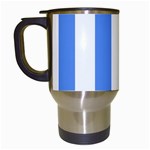 Vertical Stripes - White and Cornflower Blue Travel Mug (White)