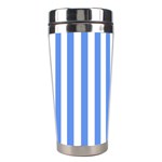 Vertical Stripes - White and Cornflower Blue Stainless Steel Travel Tumbler