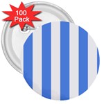 Vertical Stripes - White and Cornflower Blue 3  Button (100 pack)