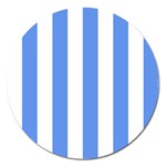 Vertical Stripes - White and Cornflower Blue Magnet 5  (Round)