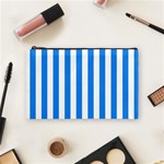 Vertical Stripes - White and Dodger Blue Cosmetic Bag (M)
