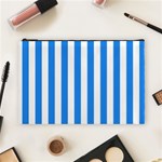 Vertical Stripes - White and Dodger Blue Cosmetic Bag (L)