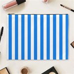 Vertical Stripes - White and Dodger Blue Cosmetic Bag (XL)
