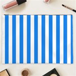 Vertical Stripes - White and Dodger Blue Cosmetic Bag (XXL)