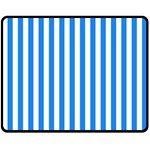 Vertical Stripes - White and Dodger Blue Double Sided Fleece Blanket (Medium) (Two Sides)