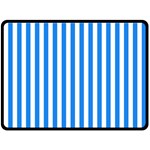 Vertical Stripes - White and Dodger Blue Double Sided Fleece Blanket (Large) (Two Sides)