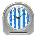 Vertical Stripes - White and Dodger Blue Desk Alarm Clock