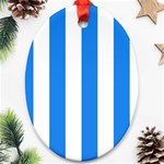 Vertical Stripes - White and Dodger Blue Oval Ornament (Two Sides)