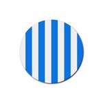 Vertical Stripes - White and Dodger Blue Rubber Round Coaster (4 pack)