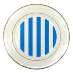 Vertical Stripes - White and Dodger Blue Porcelain Plate