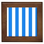 Vertical Stripes - White and Dodger Blue Framed Tile