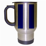 Vertical Stripes - White and Dodger Blue Travel Mug (Silver Gray)