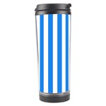 Vertical Stripes - White and Dodger Blue Travel Tumbler