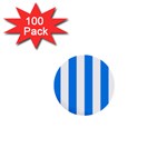 Vertical Stripes - White and Dodger Blue 1  Mini Button (100 pack)