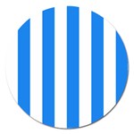Vertical Stripes - White and Dodger Blue Magnet 5  (Round)