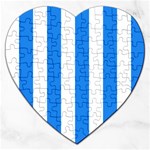 Vertical Stripes - White and Dodger Blue Jigsaw Puzzle (Heart)