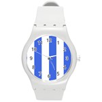 Vertical Stripes - White and Royal Blue Round Plastic Sport Watch (M)