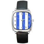 Vertical Stripes - White and Royal Blue Square Metal Watch