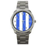 Vertical Stripes - White and Royal Blue Sport Metal Watch