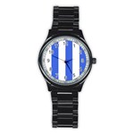 Vertical Stripes - White and Royal Blue Stainless Steel Round Watch