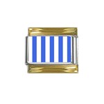 Vertical Stripes - White and Royal Blue Gold Trim Italian Charm (9mm)