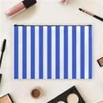 Vertical Stripes - White and Royal Blue Cosmetic Bag (L)