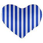 Vertical Stripes - White and Royal Blue Large 19  Premium Heart Shape Cushion