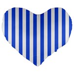 Vertical Stripes - White and Royal Blue Large 19  Premium Flano Heart Shape Cushion