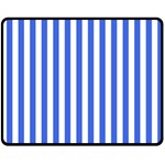 Vertical Stripes - White and Royal Blue Fleece Blanket (Medium) (One Side)