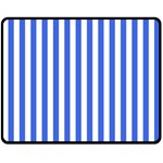 Vertical Stripes - White and Royal Blue Double Sided Fleece Blanket (Medium) (Two Sides)