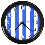 Vertical Stripes - White and Royal Blue Wall Clock (Black)